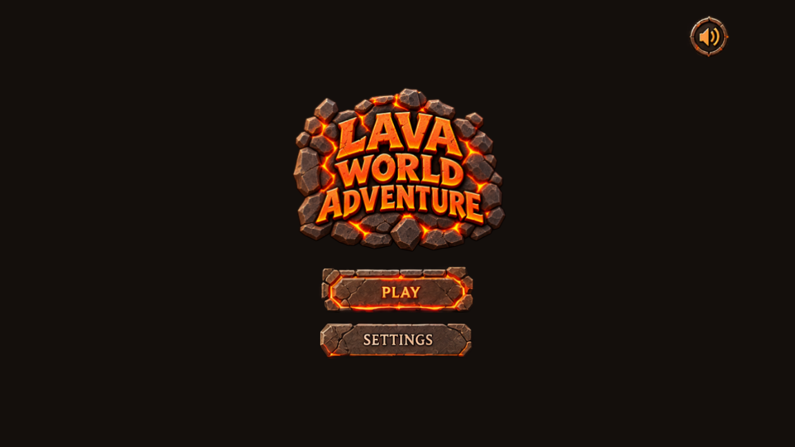 Volcanic carved stone main menu title screen of Lava World Adventure